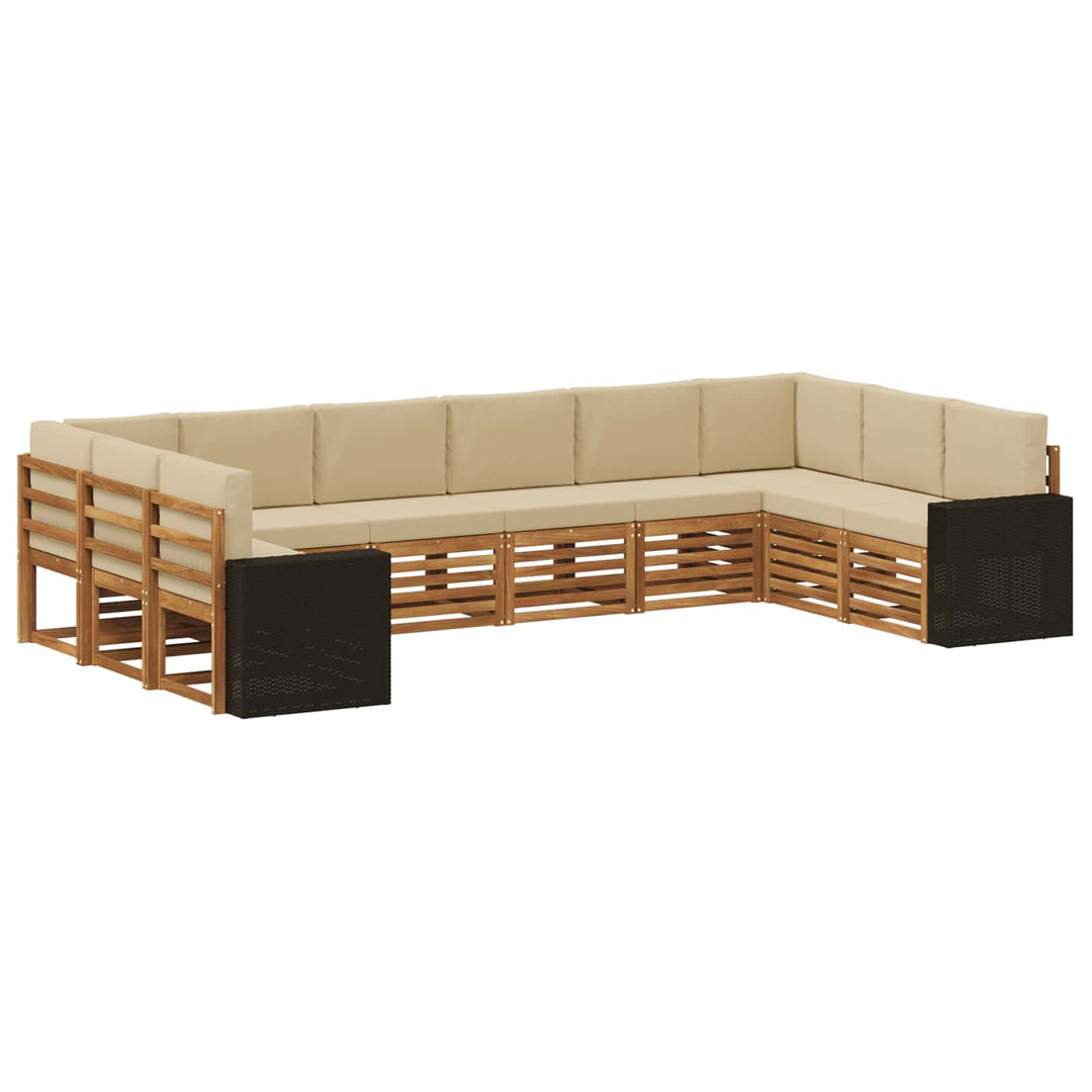 Udendørs sofagruppe med pude 10 pcs Naturlig og Beige Polyester