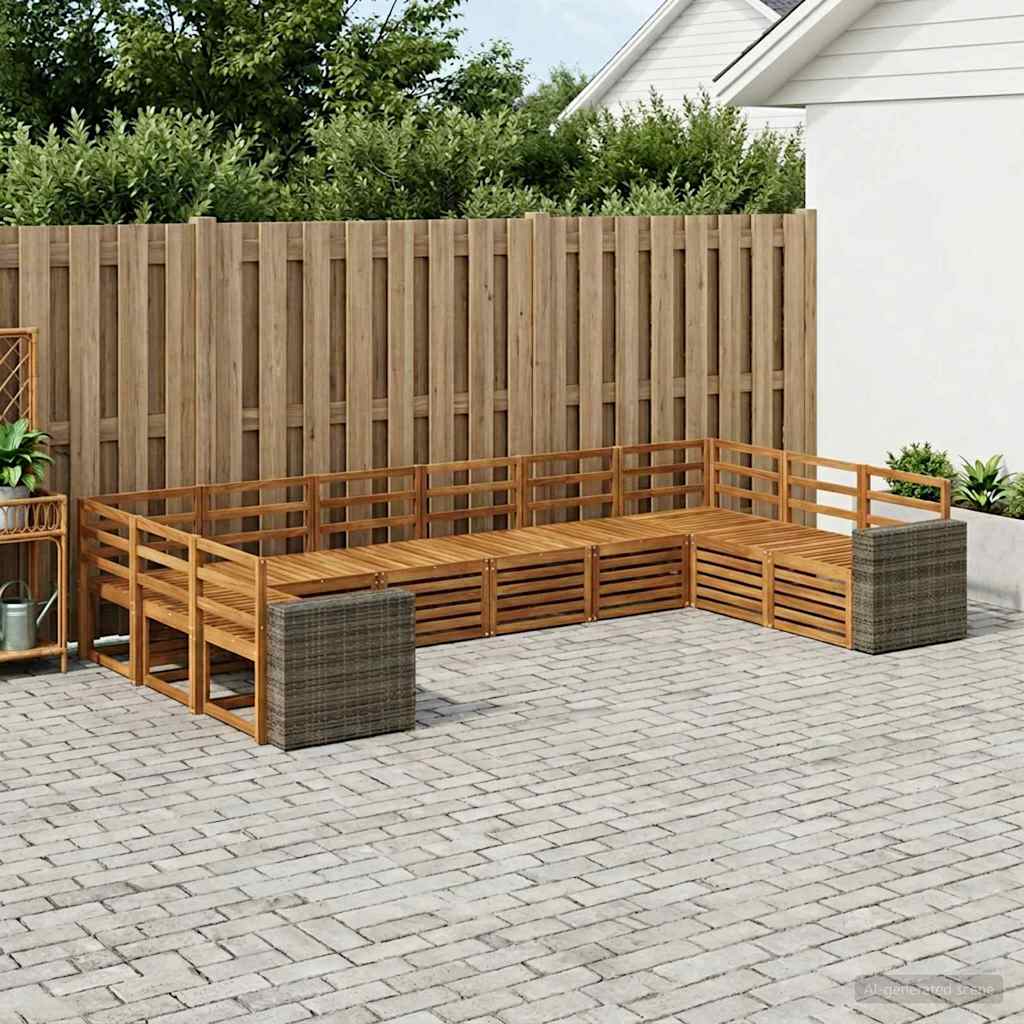 Udendørs sofagruppe 10 pcs Naturfarvet Massivt Akacietræ