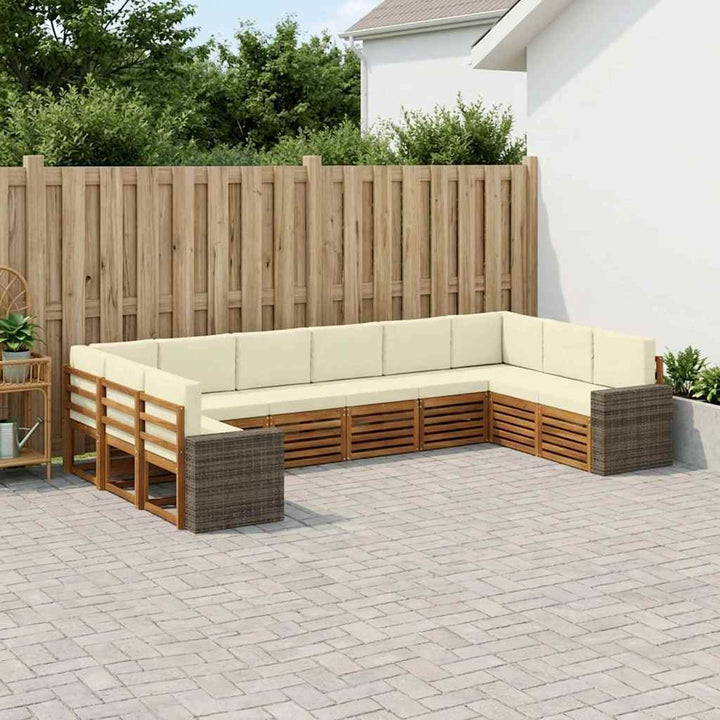 Udendørs sofagruppe med pude 10 pcs Naturlig og Fløde Polyester