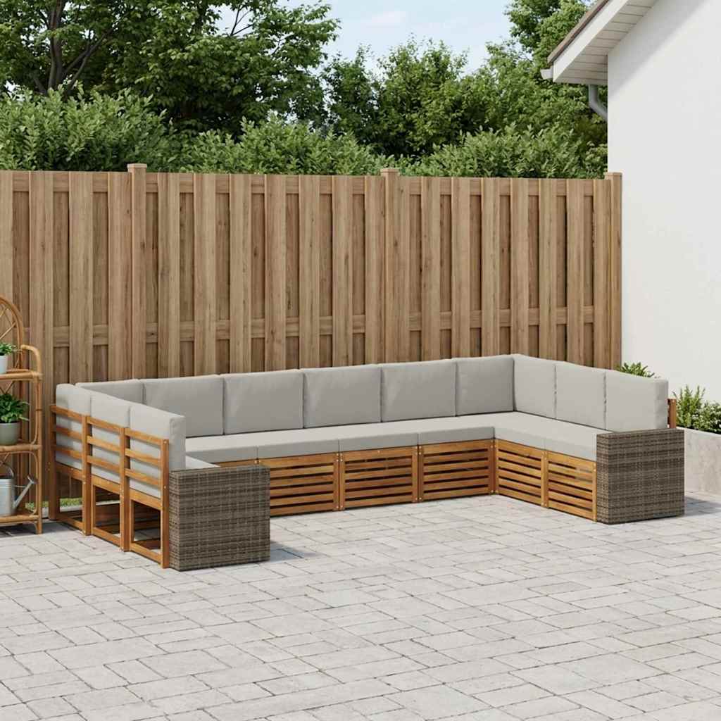 Udendørs sofagruppe 10 pcs Naturfarvet og lysegrå Polyester