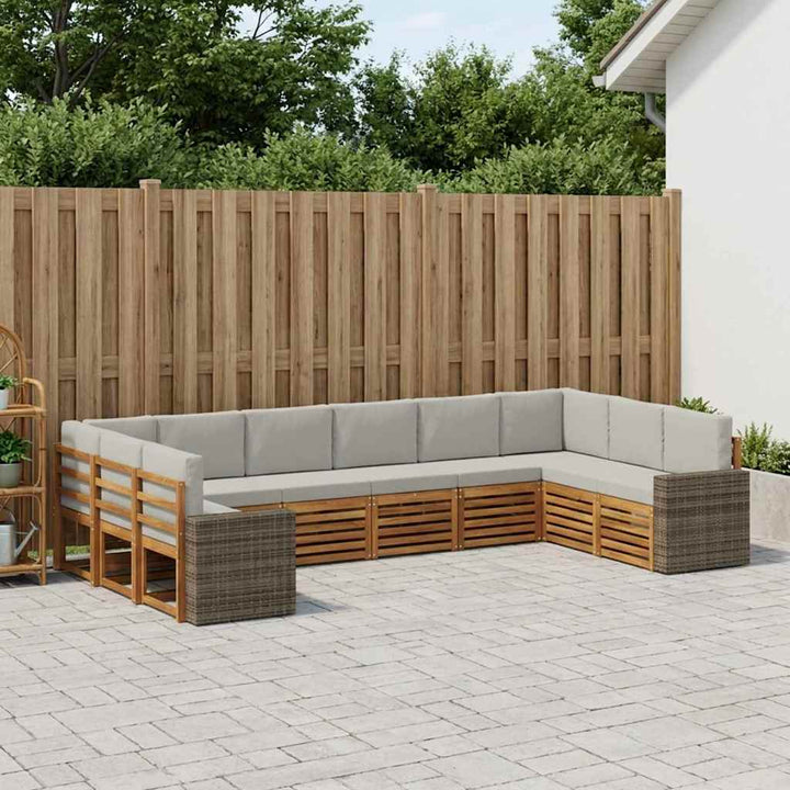 Udendørs sofagruppe 10 pcs Naturfarvet og lysegrå Polyester