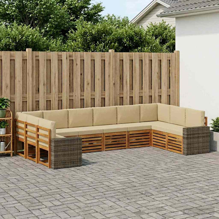 Udendørs sofagruppe med pude 10 pcs Naturlig og Beige Polyester