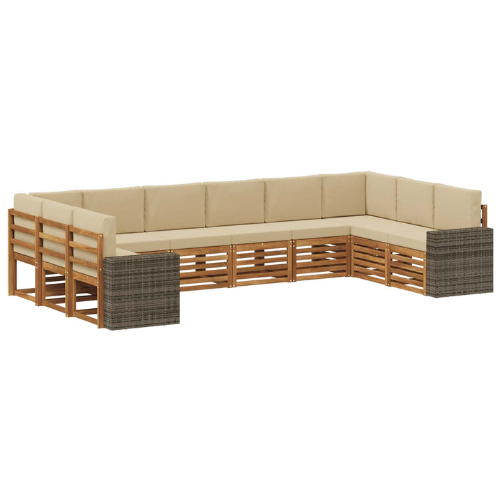 Udendørs sofagruppe med pude 10 pcs Naturlig og Beige Polyester