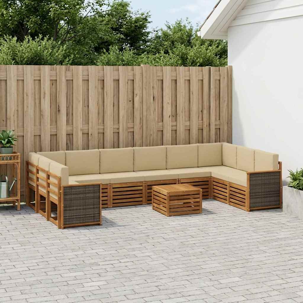 Udendørs sofagruppe med pude 8 pcs Naturfarvet