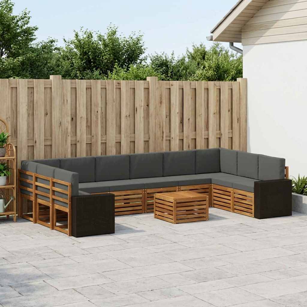 Udendørs sofagruppe 11 pcs Naturlig og Antracit Polyester