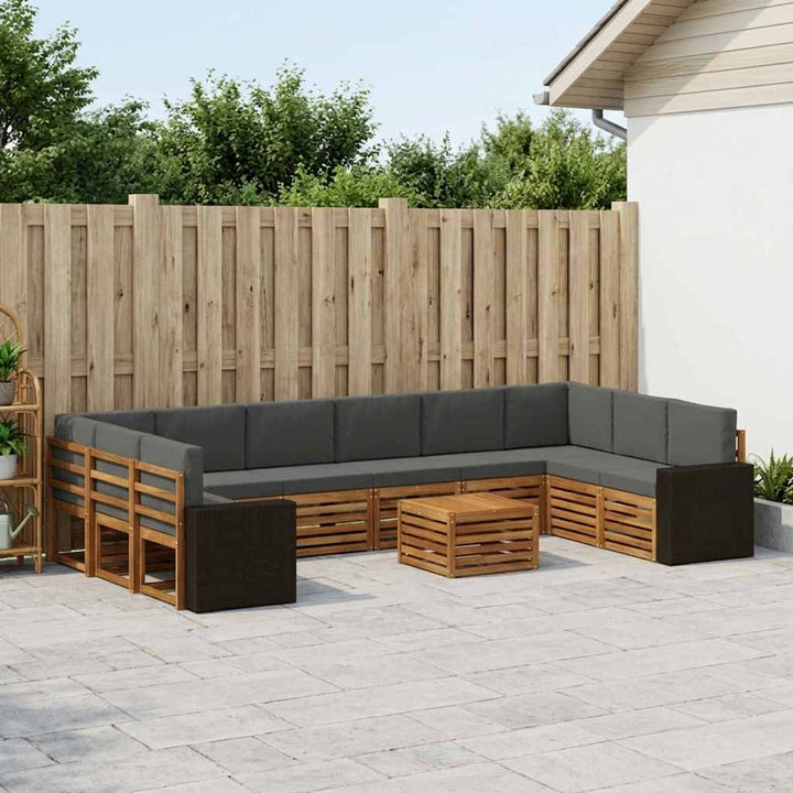 Udendørs sofagruppe 11 pcs Naturlig og Antracit Polyester