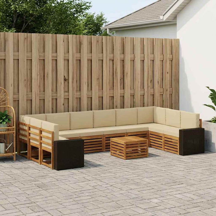 Udendørs sofagruppe med pude 11 pcs Naturlig og Beige Polyester