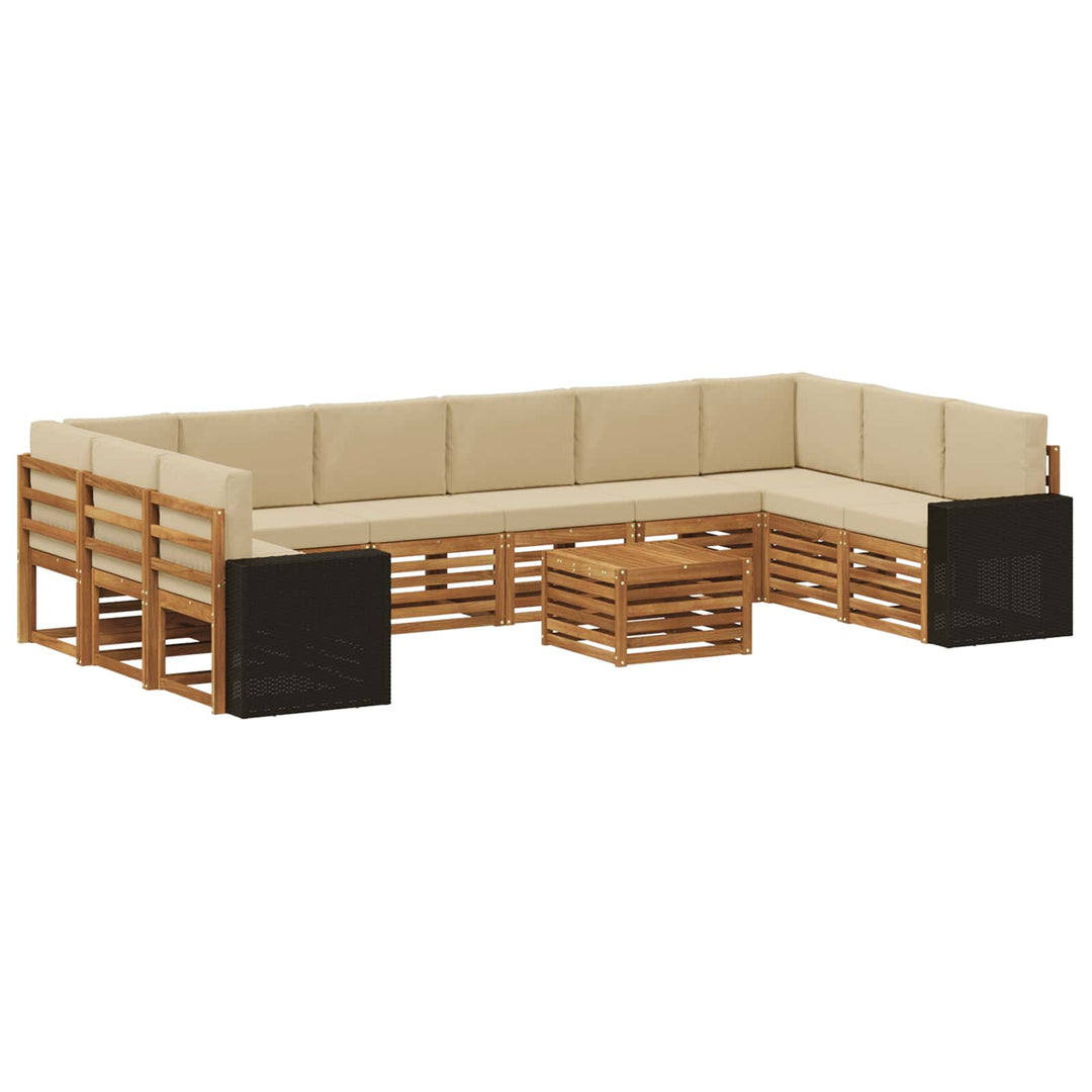 Udendørs sofagruppe med pude 11 pcs Naturlig og Beige Polyester