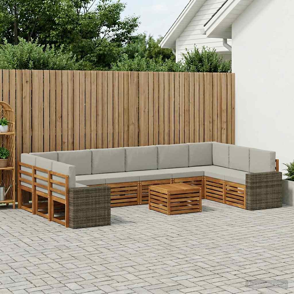 Udendørs sofagruppe 11 pcs Naturfarvet og lysegrå Polyester