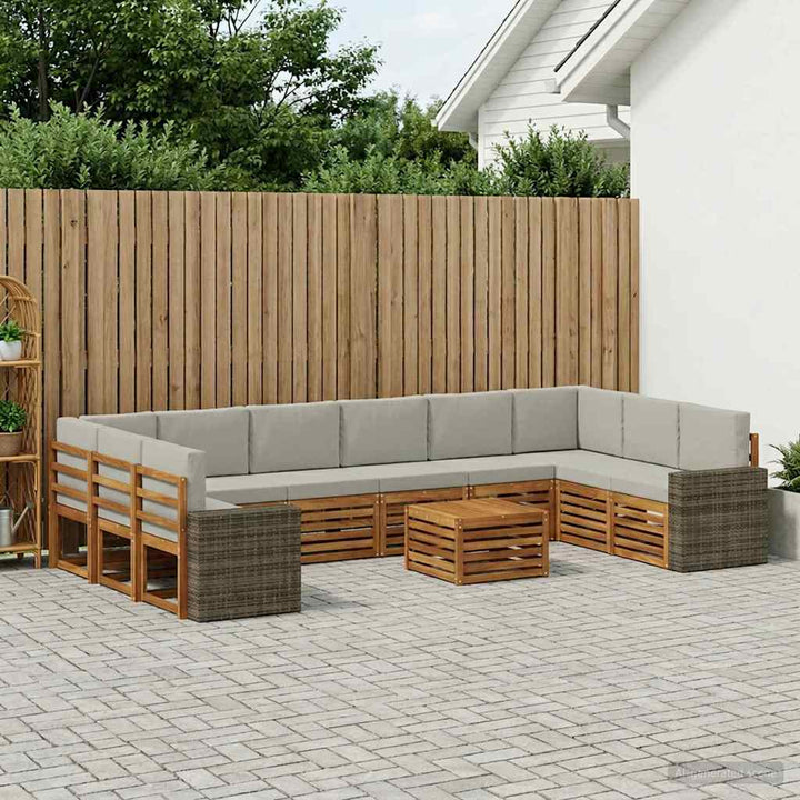Udendørs sofagruppe 11 pcs Naturfarvet og lysegrå Polyester