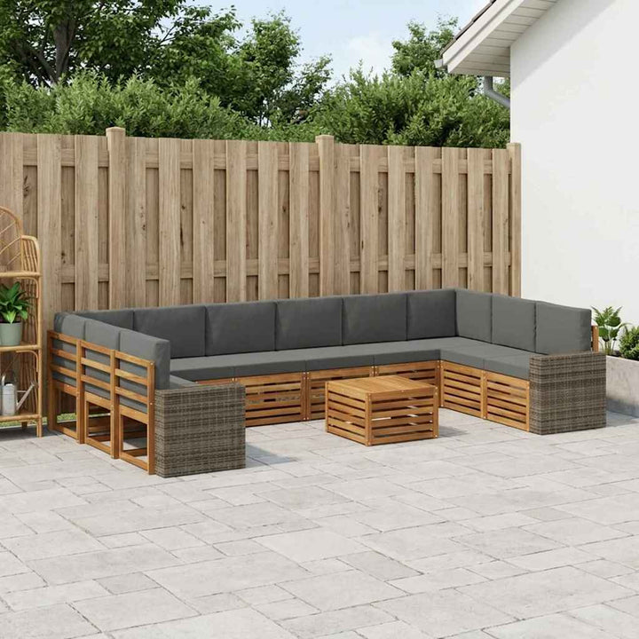 Udendørs sofagruppe 11 pcs Naturlig og Antracit Polyester