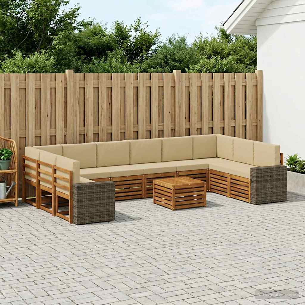 Udendørs sofagruppe med pude 11 pcs Naturlig og Beige Polyester