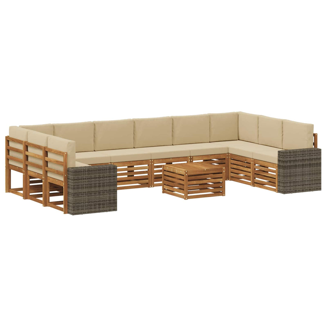 Udendørs sofagruppe med pude 11 pcs Naturlig og Beige Polyester