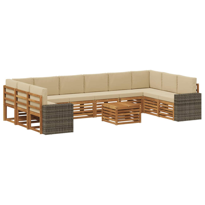 Udendørs sofagruppe med pude 11 pcs Naturlig og Beige Polyester