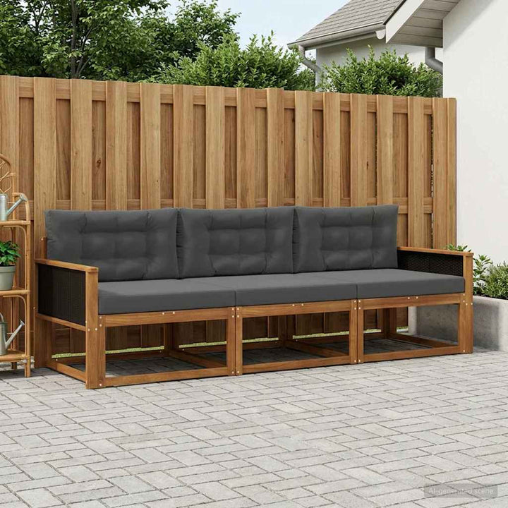 Udendørs sofagruppe med pude 3 pcs Naturlig og Antracit