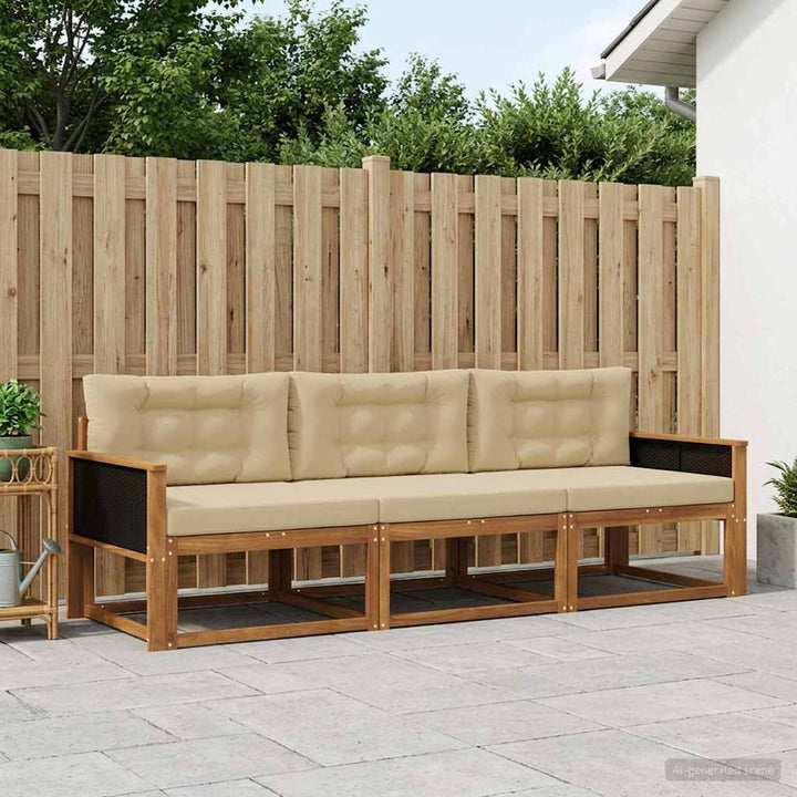 Udendørs sofagruppe med pude 3 pcs Naturlig og Beige