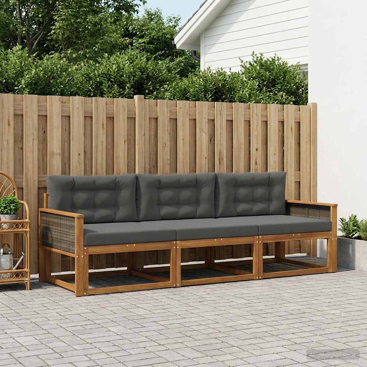 Udendørs sofagruppe med pude 3 pcs Naturlig og Antracit