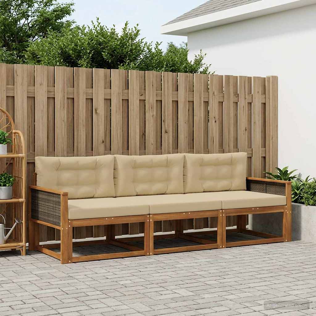 Udendørs sofagruppe med pude 3 pcs Naturlig og Beige