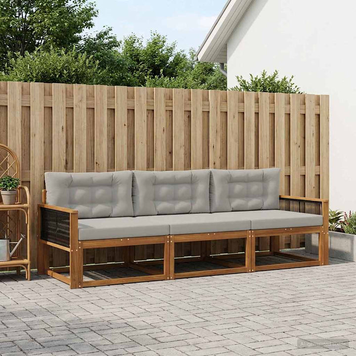 Udendørs sofagruppe med pude 3 pcs Naturlig og Lys grå