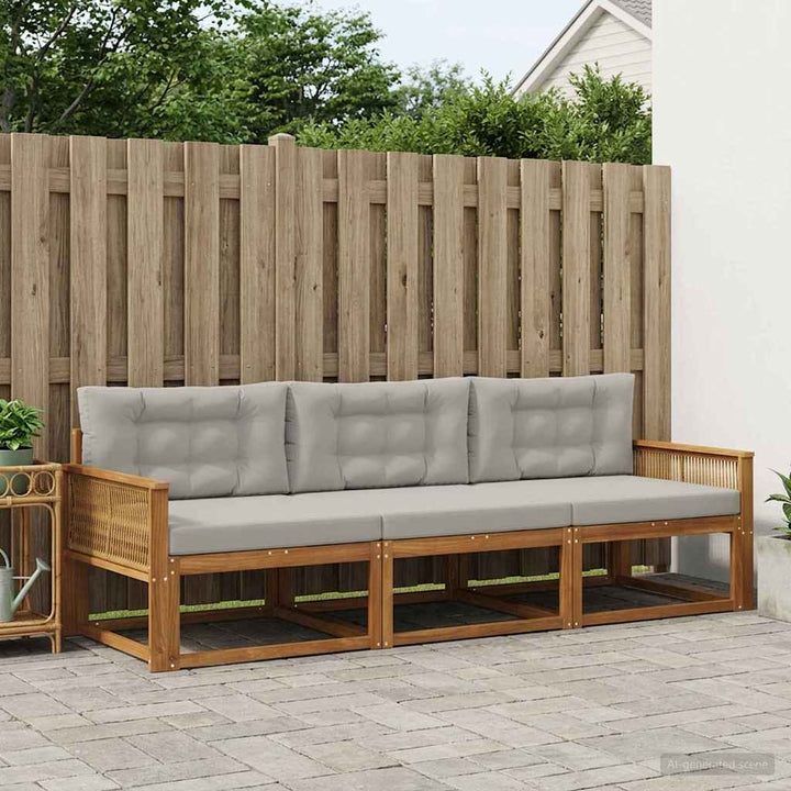 Udendørs sofagruppe med pude 3 pcs Naturlig og Lys grå