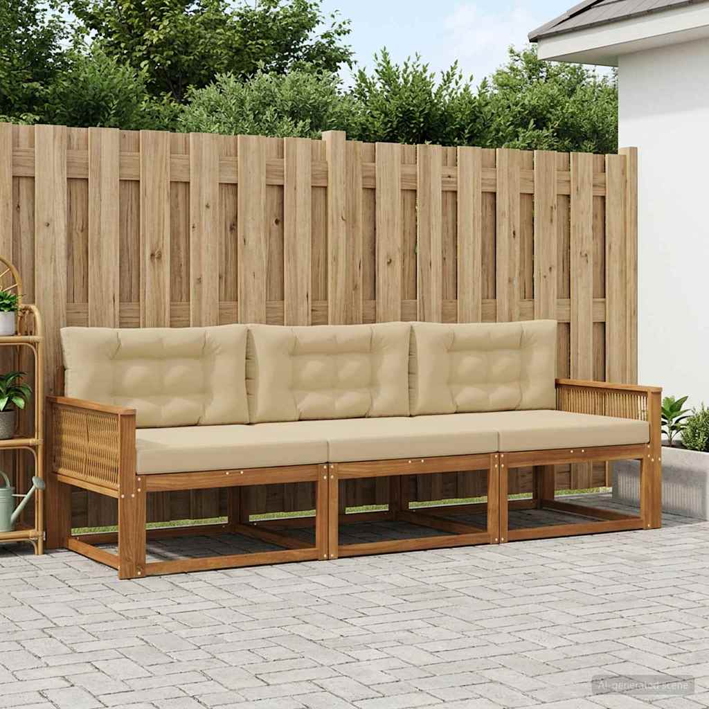 Udendørs sofagruppe med pude 3 pcs Naturlig og Beige