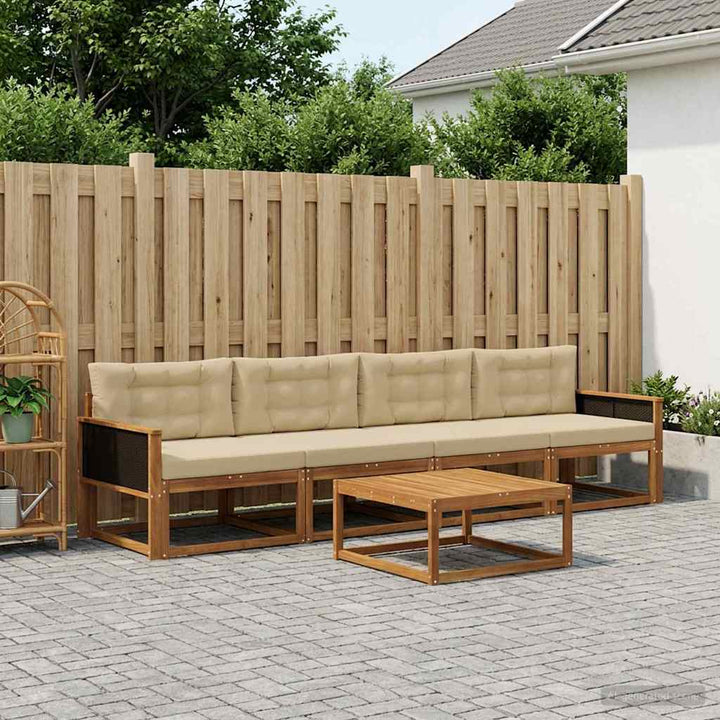 Udendørs sofagruppe med pude 5 pcs Naturlig og Beige