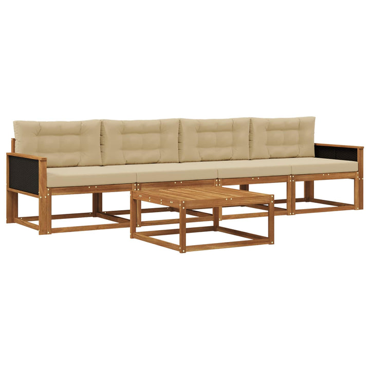 Udendørs sofagruppe med pude 5 pcs Naturlig og Beige