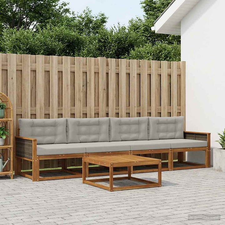 Udendørs sofagruppe 5 pcs Naturlig og Lys grå