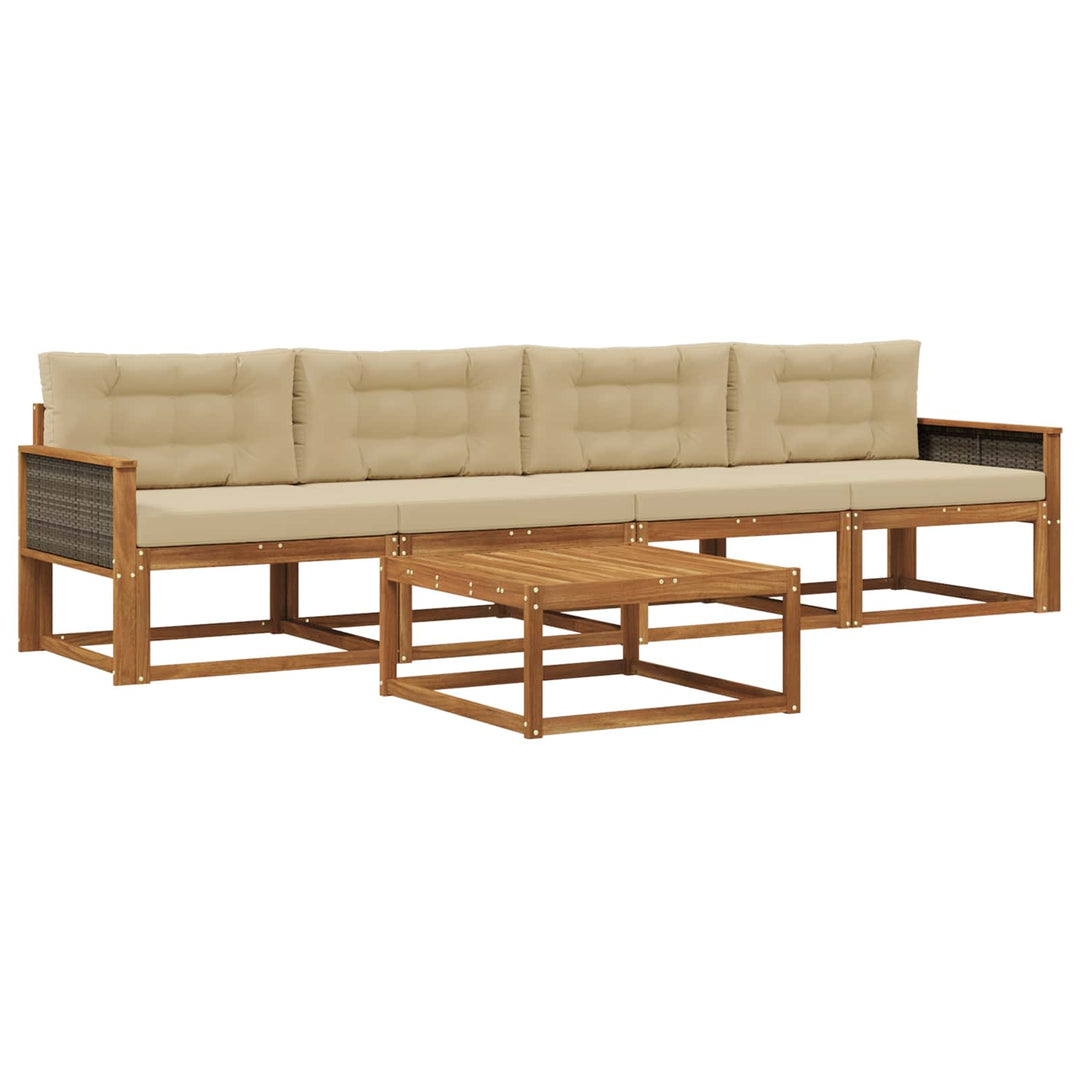 Udendørs sofagruppe med pude 5 pcs Naturlig og Beige