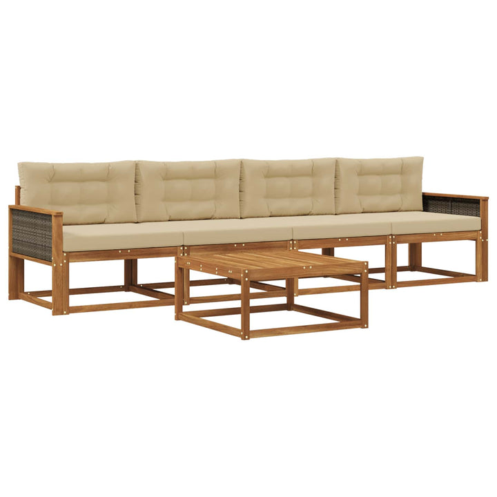 Udendørs sofagruppe med pude 5 pcs Naturlig og Beige