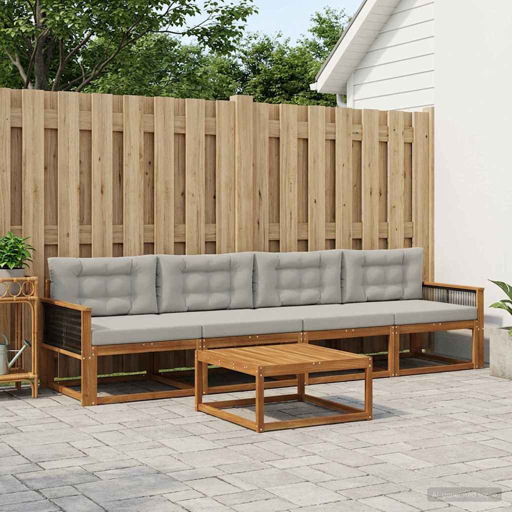 Udendørs sofagruppe 5 pcs Naturlig og Lys grå