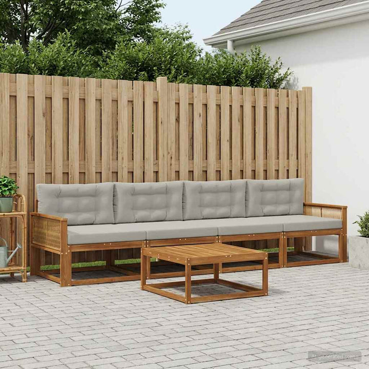 Udendørs sofagruppe 5 pcs Naturlig og Lys grå