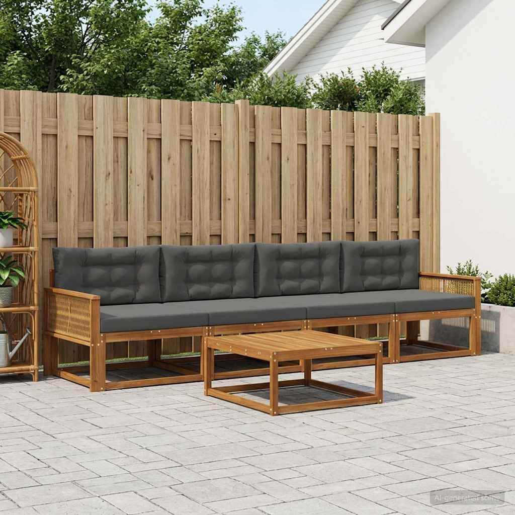 Udendørs sofagruppe med pude 5 pcs Naturlig og Antracit