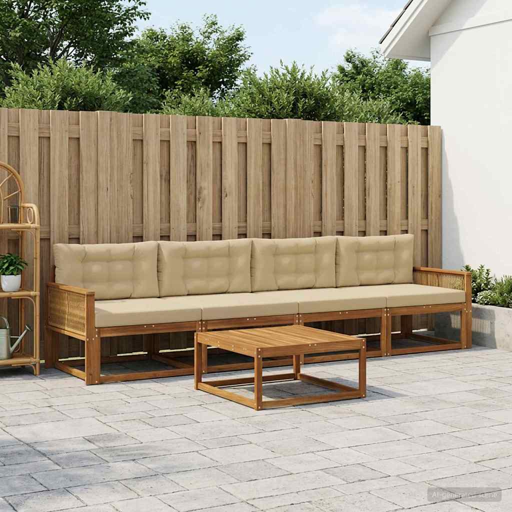 Udendørs sofagruppe med pude 5 pcs Naturlig og Beige