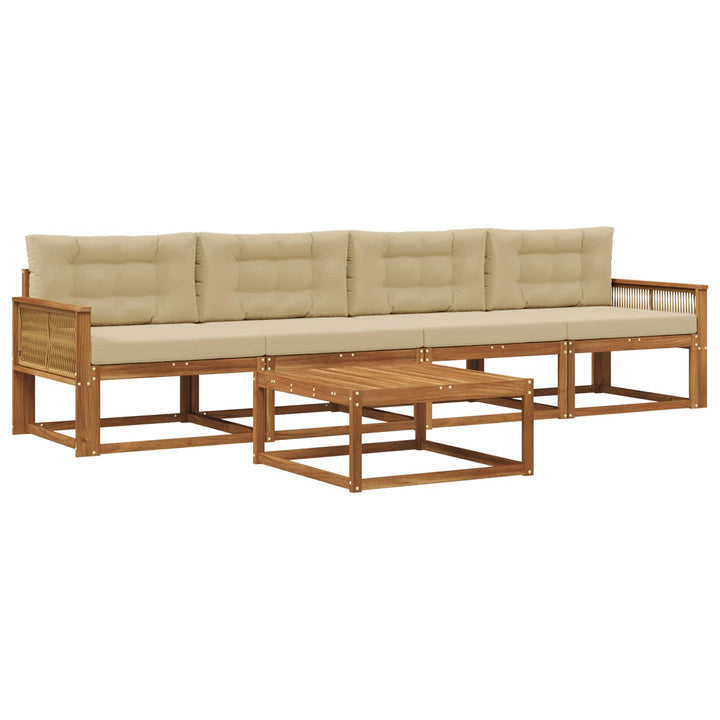 Udendørs sofagruppe med pude 5 pcs Naturlig og Beige
