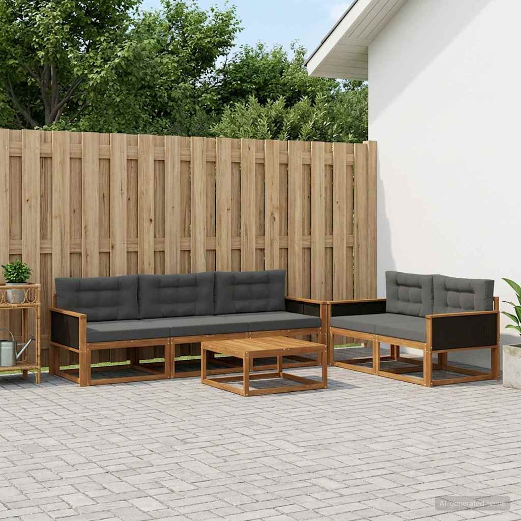 Udendørs sofagruppe med pude 6 pcs Naturlig og Antracit
