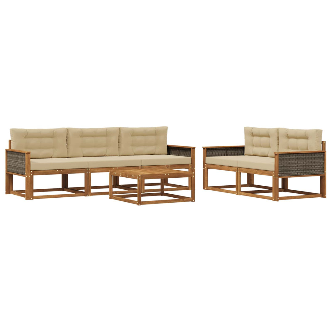 Udendørs sofagruppe med pude 6 pcs Naturlig og Beige