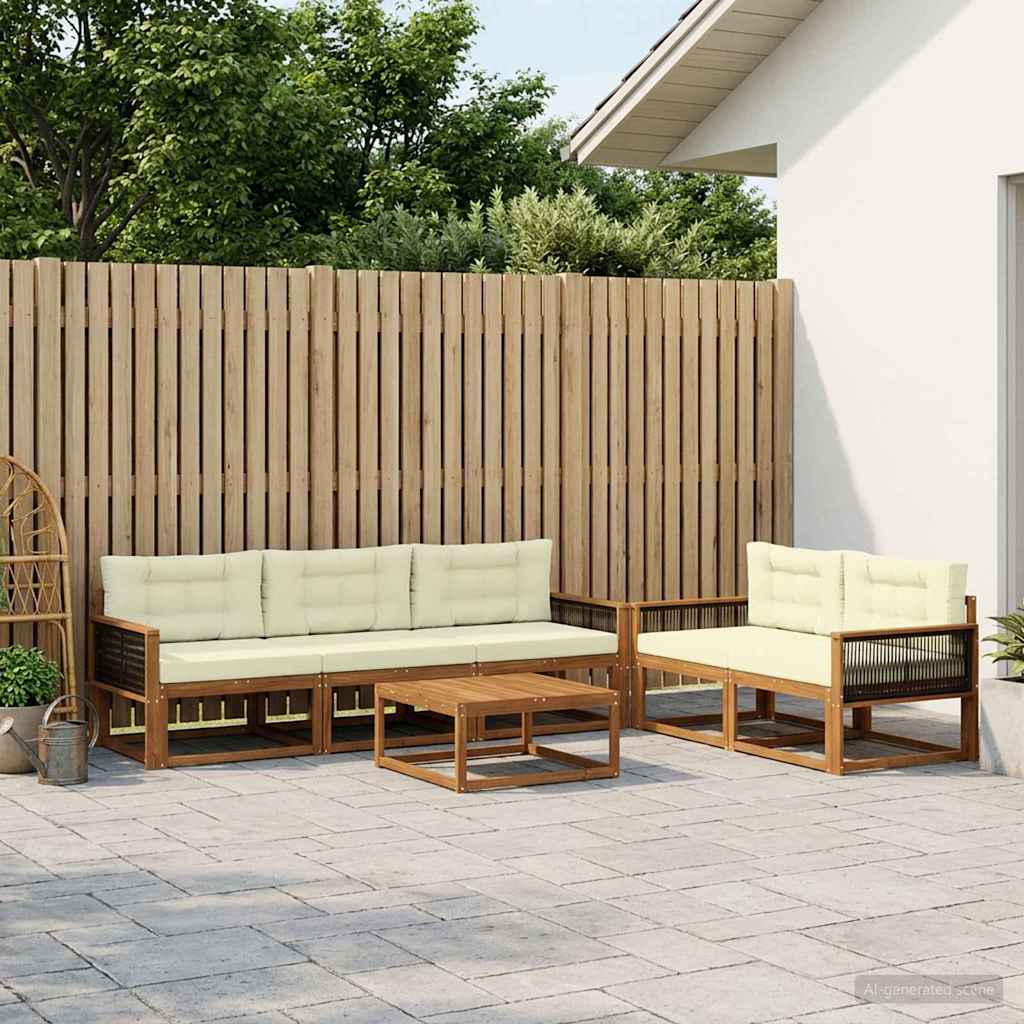 Udendørs sofagruppe med pude 6 pcs Naturlig og Fløde