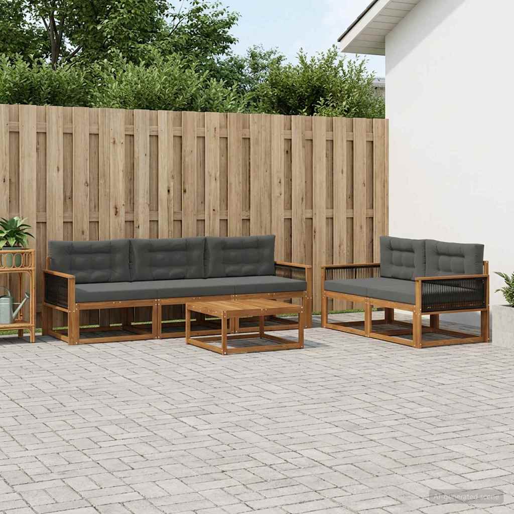 Udendørs sofagruppe med pude 6 pcs Naturlig og Antracit