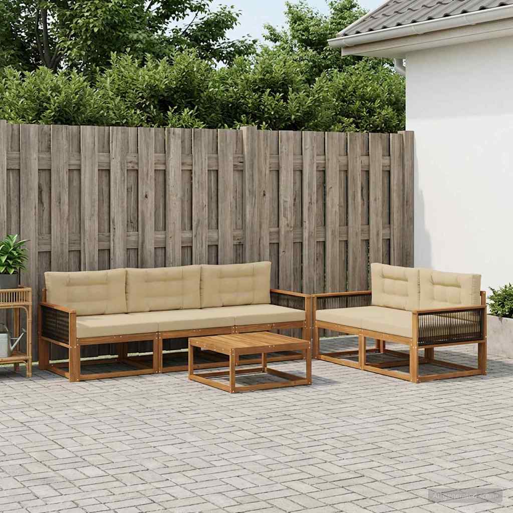 Udendørs sofagruppe med pude 6 pcs Naturlig og Beige