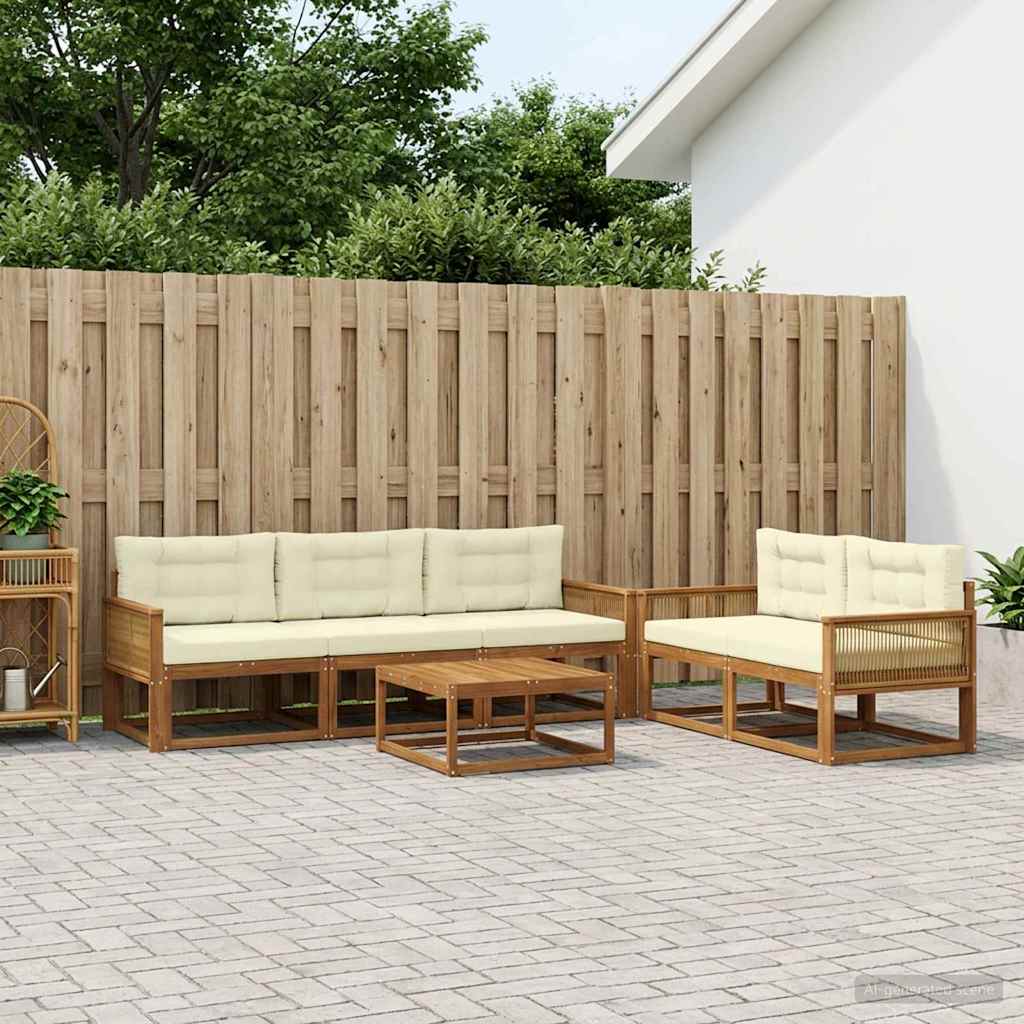 Udendørs sofagruppe med pude 6 pcs Naturlig og Fløde