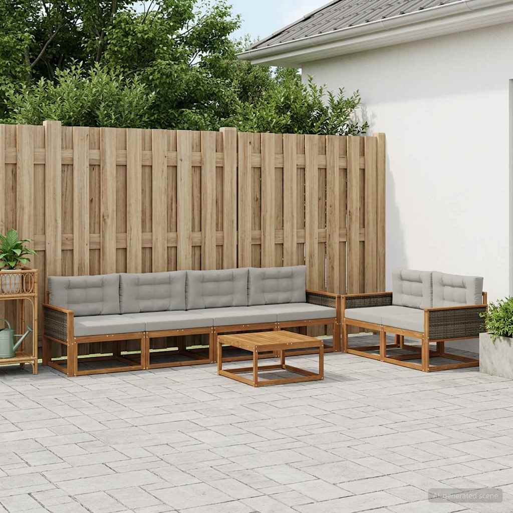 Udendørs sofagruppe 7 pcs Naturlig og Lys grå