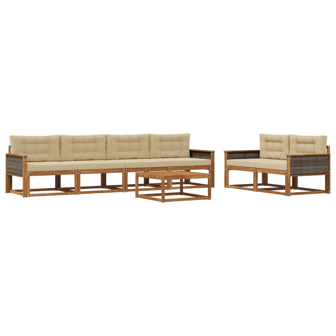 Udendørs sofagruppe med pude 7 pcs Naturlig og Beige