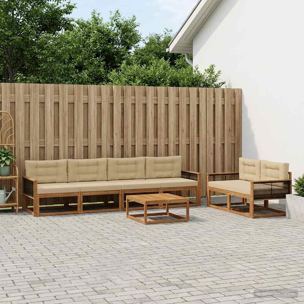 Udendørs sofagruppe med pude 7 pcs Naturlig og Beige