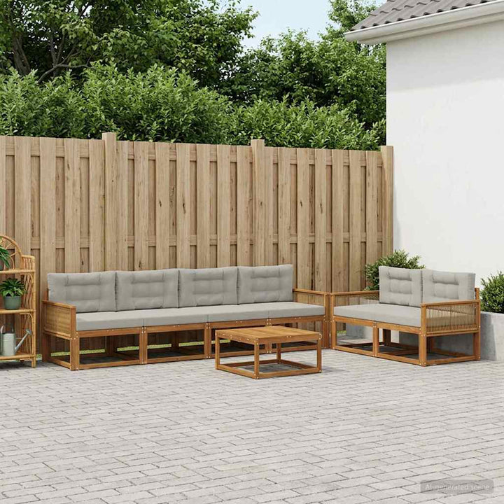 Udendørs sofagruppe 7 pcs Naturlig og Lys grå