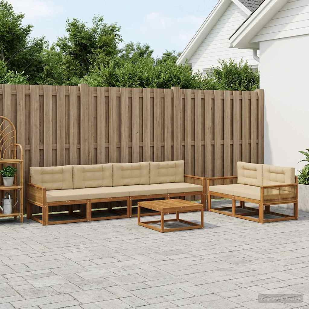 Udendørs sofagruppe med pude 7 pcs Naturlig og Beige