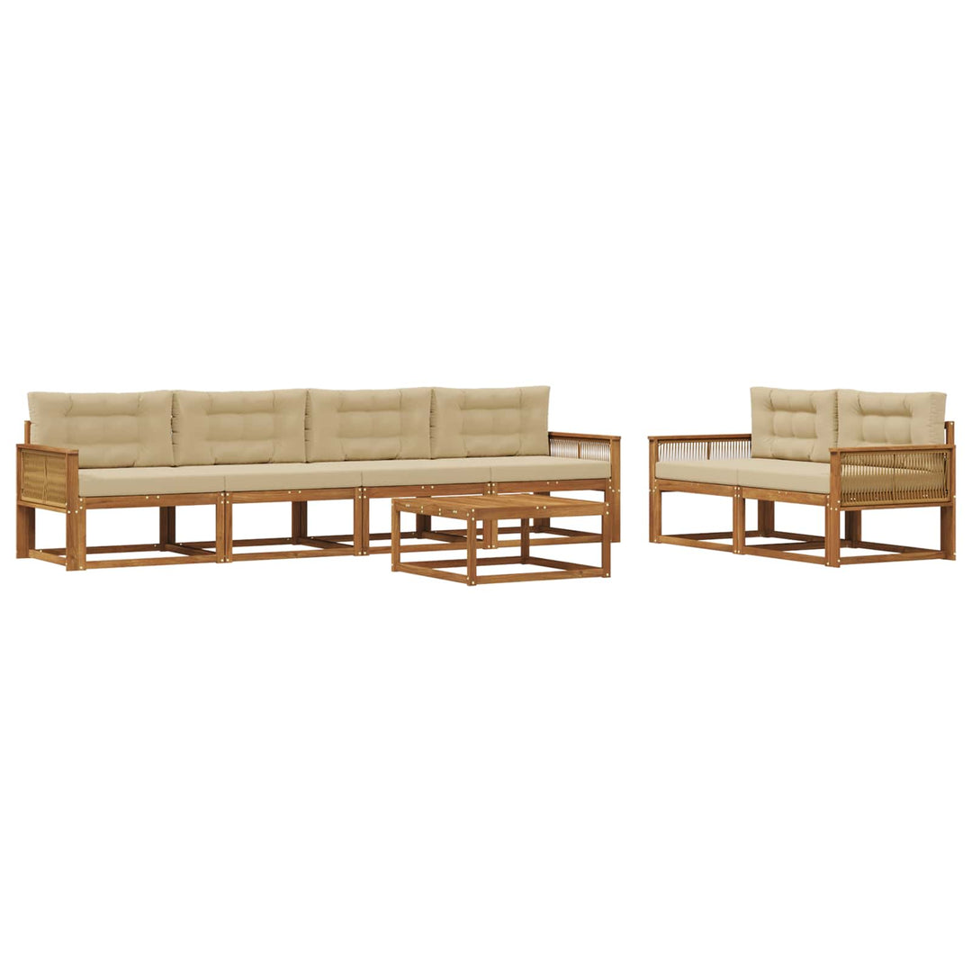 Udendørs sofagruppe med pude 7 pcs Naturlig og Beige