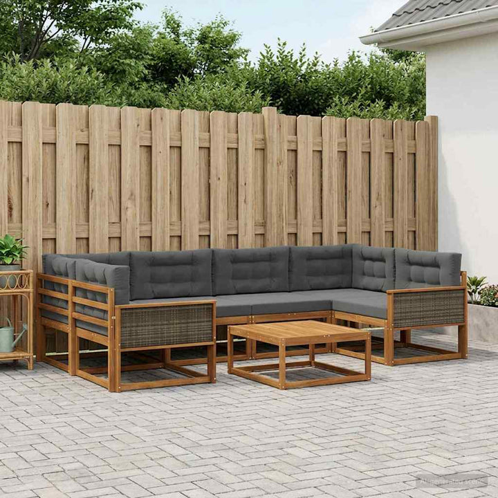Udendørs sofagruppe med pude 7 pcs Naturlig og Antracit