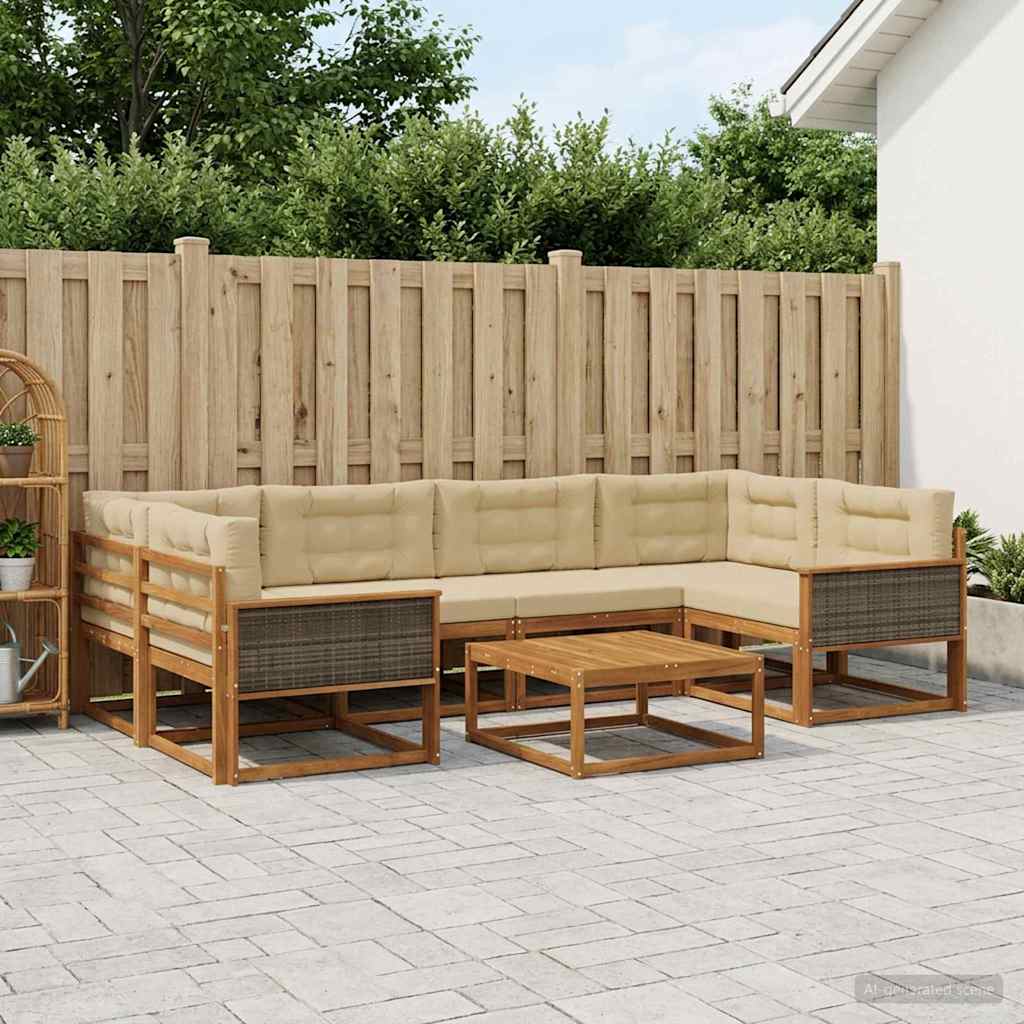 Udendørs sofagruppe med pude 7 pcs Naturlig og Beige