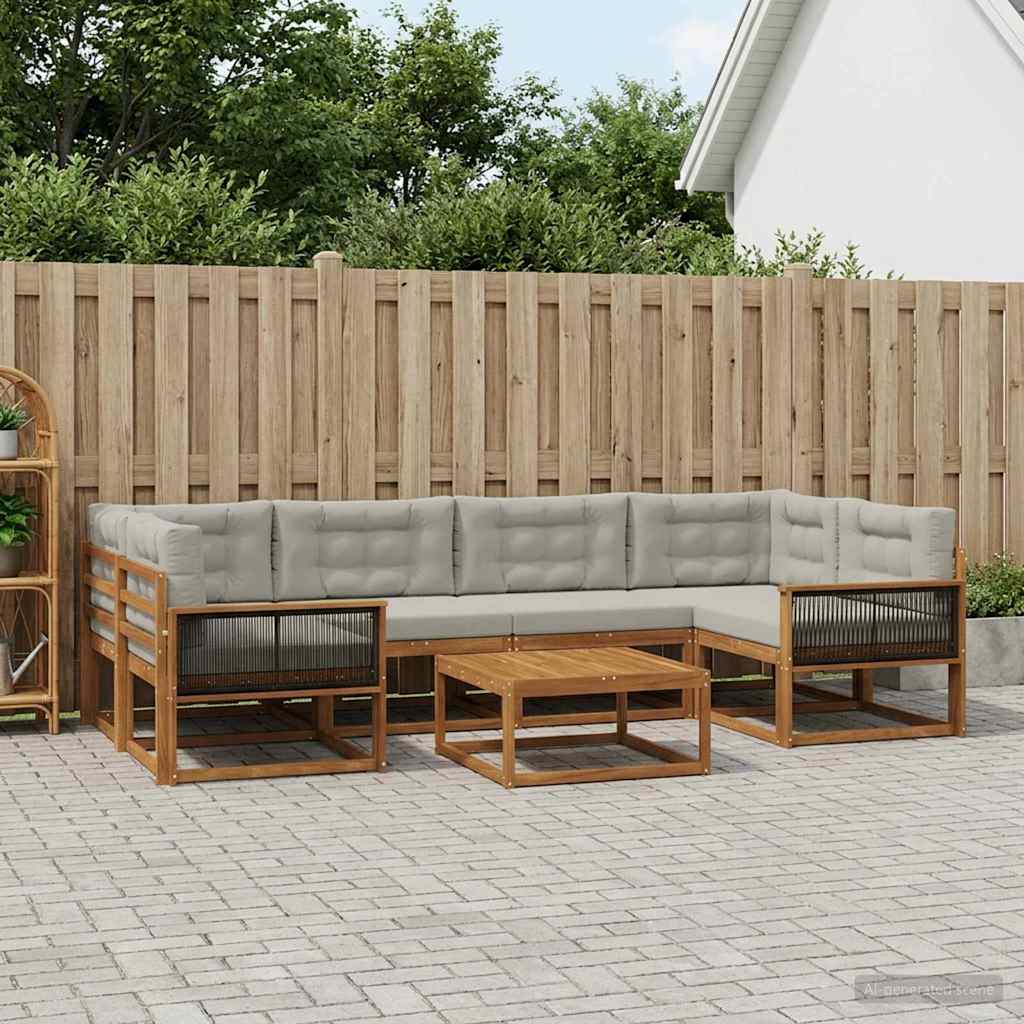 Udendørs sofagruppe 7 pcs Naturlig og Lys grå